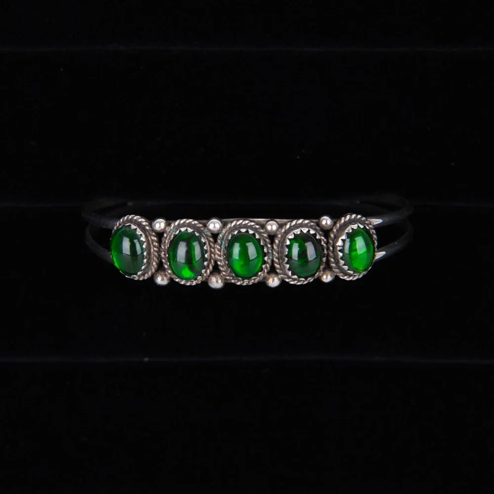 VTG Navajo Nakai Signed Stealing Silver Abalone Green Resin Cuff Bracelet - Picture 5 of 13